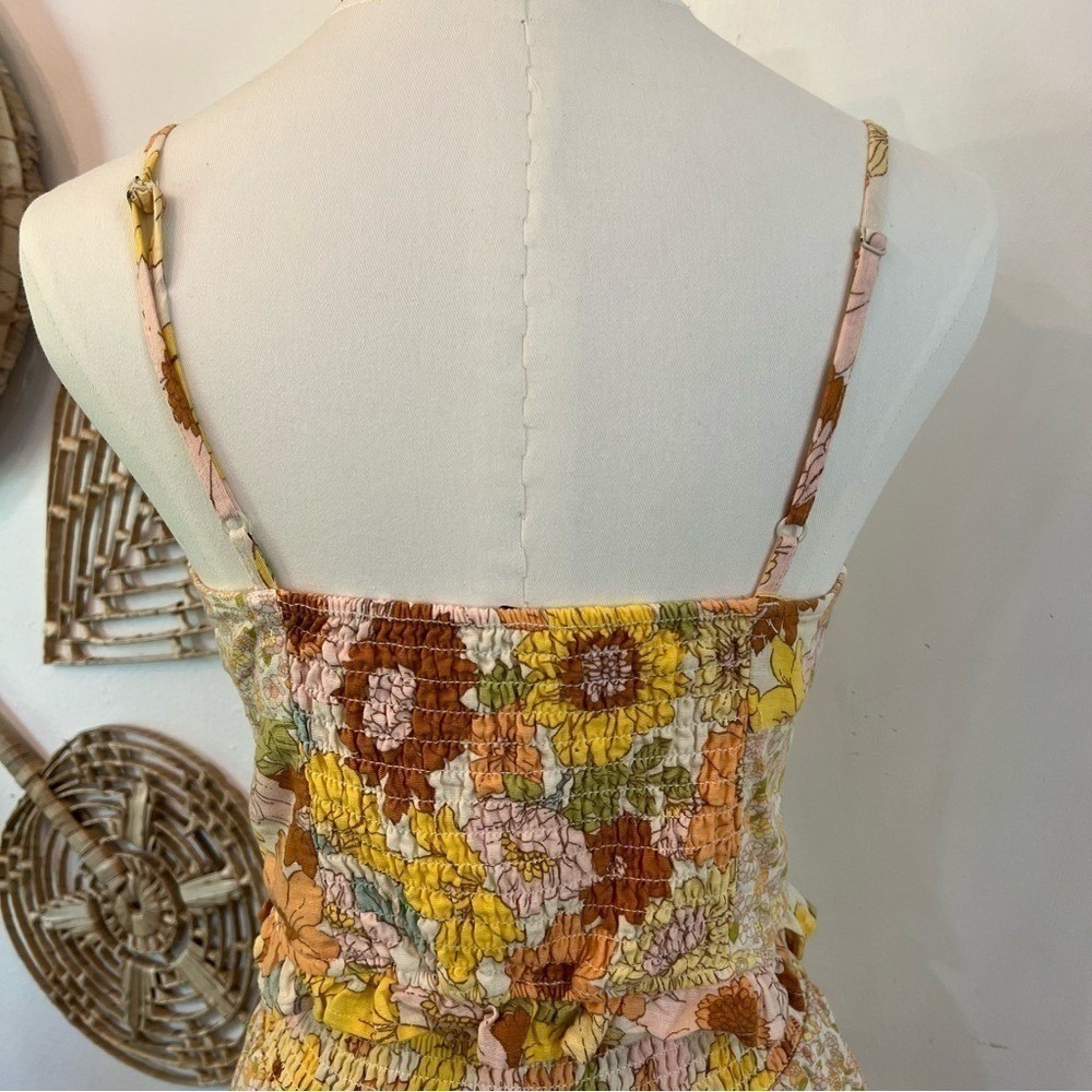 American Eagle Yellow Cotton Linen Floral 2 Piece Set Crop Top Wide Leg Pants XS - Picture 13 of 13